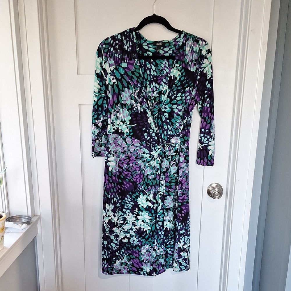 Alfani Multicolor 3/4 Sleeve Faux Wrap Dress Small